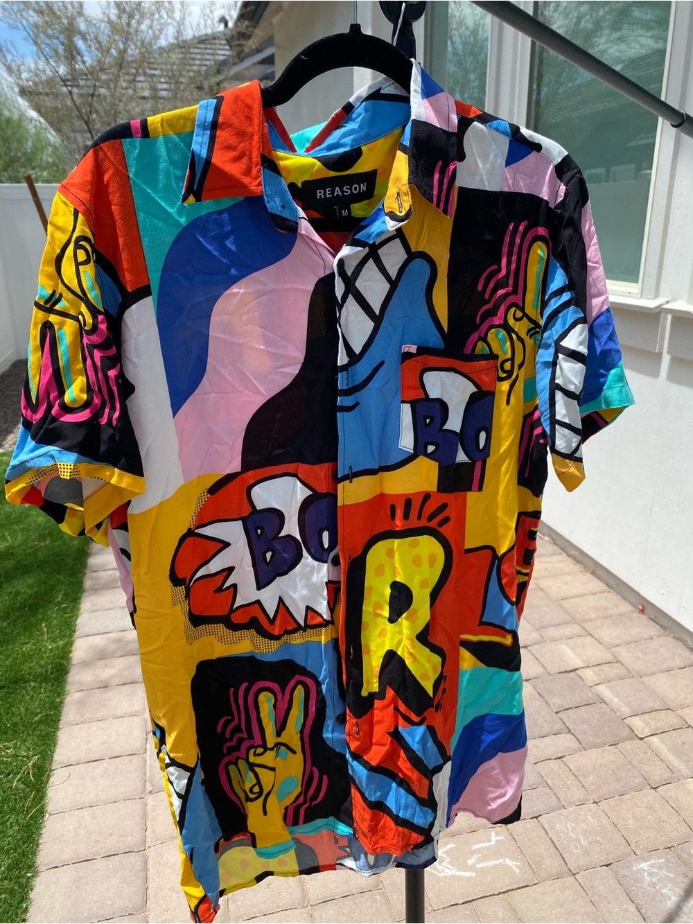 Reason Bold Pop-Art Print Button-Up Shirt